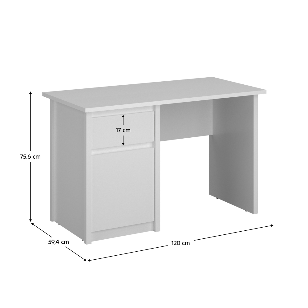 Számítógépasztal 1D1S/120, fehér, ERODIN