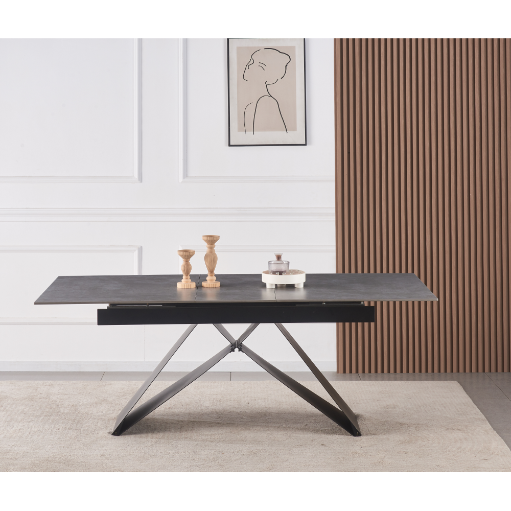 Kihúzható étkezőasztal, beton/fekete, 160-200x90 cm, MAJED