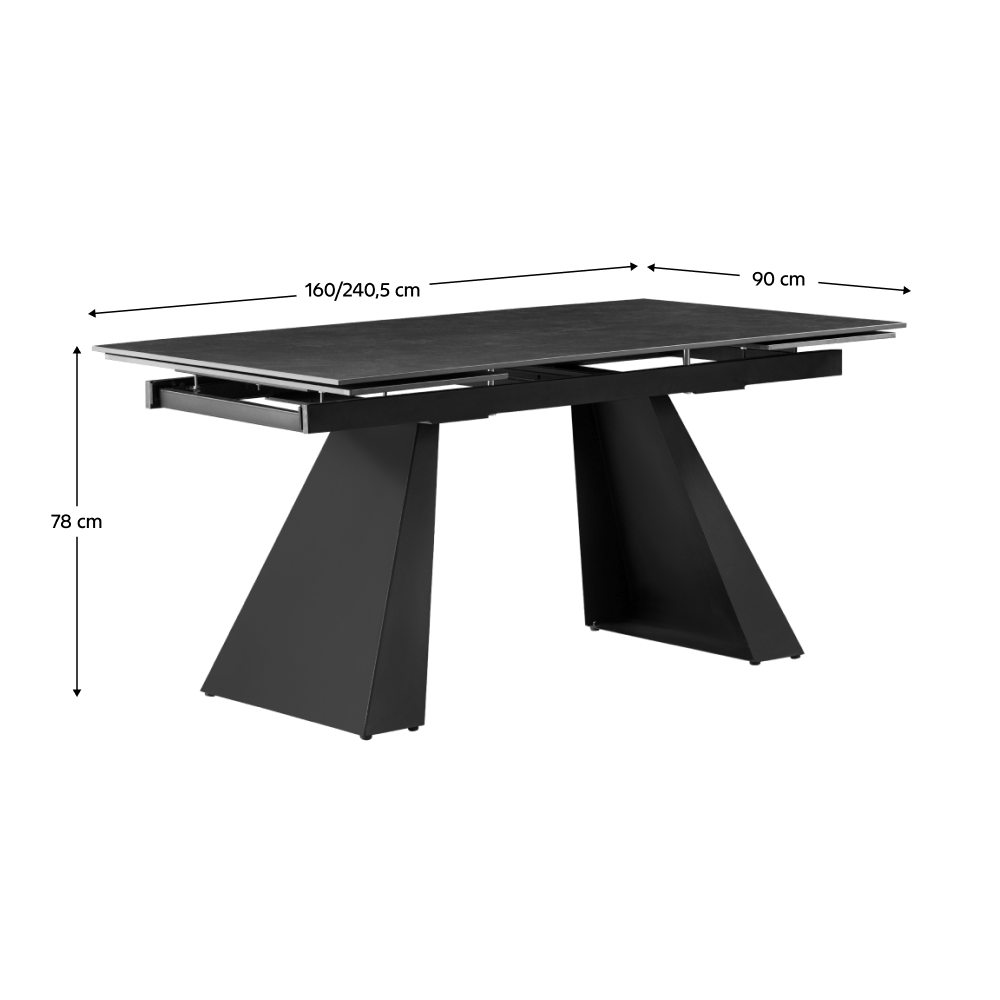 Kihúzható étkezőasztal, grafit/fekete, 160-240,5x90 cm, SALAL
