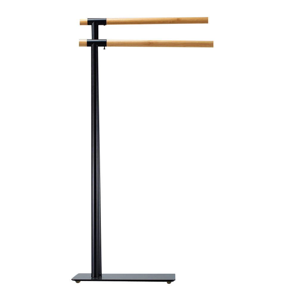 Törölközőtartó, fekete fém/bambusz, LABAN