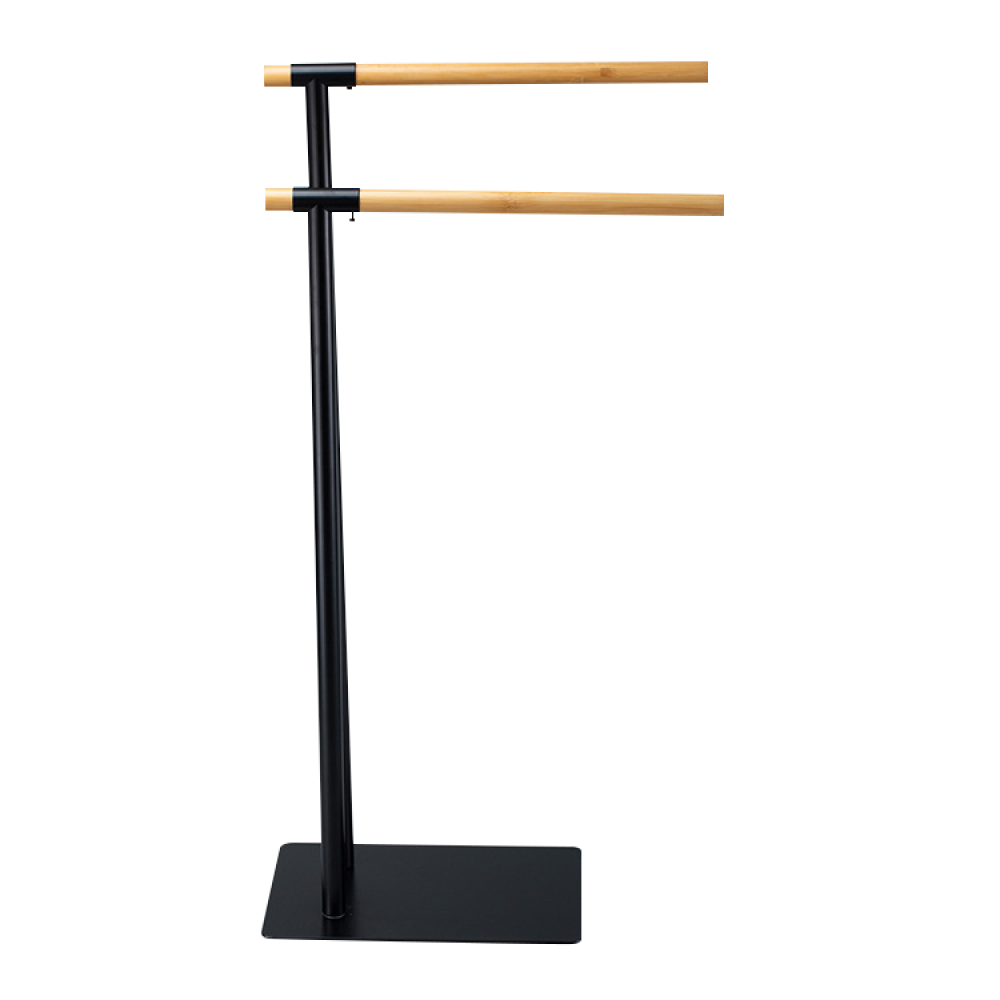 Törölközőtartó, fekete fém/bambusz, LABAN