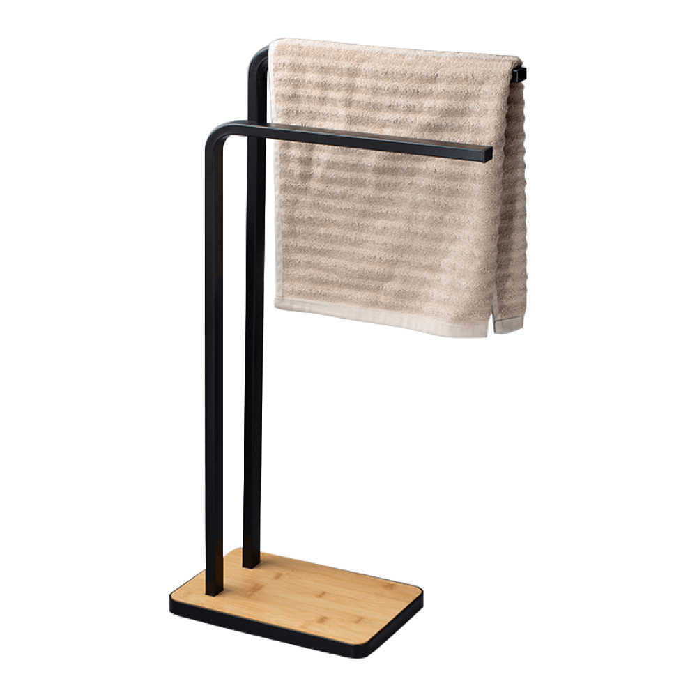 Törölközőtartó, fekete fém/bambusz, LABAV Törölközőtartó, fekete fém/bambusz, LABAV