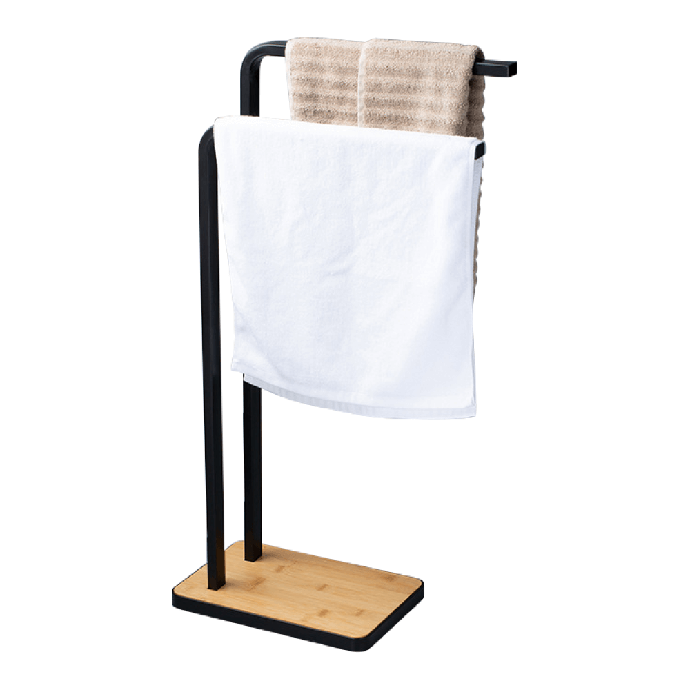 Törölközőtartó, fekete fém/bambusz, LABAV Törölközőtartó, fekete fém/bambusz, LABAV