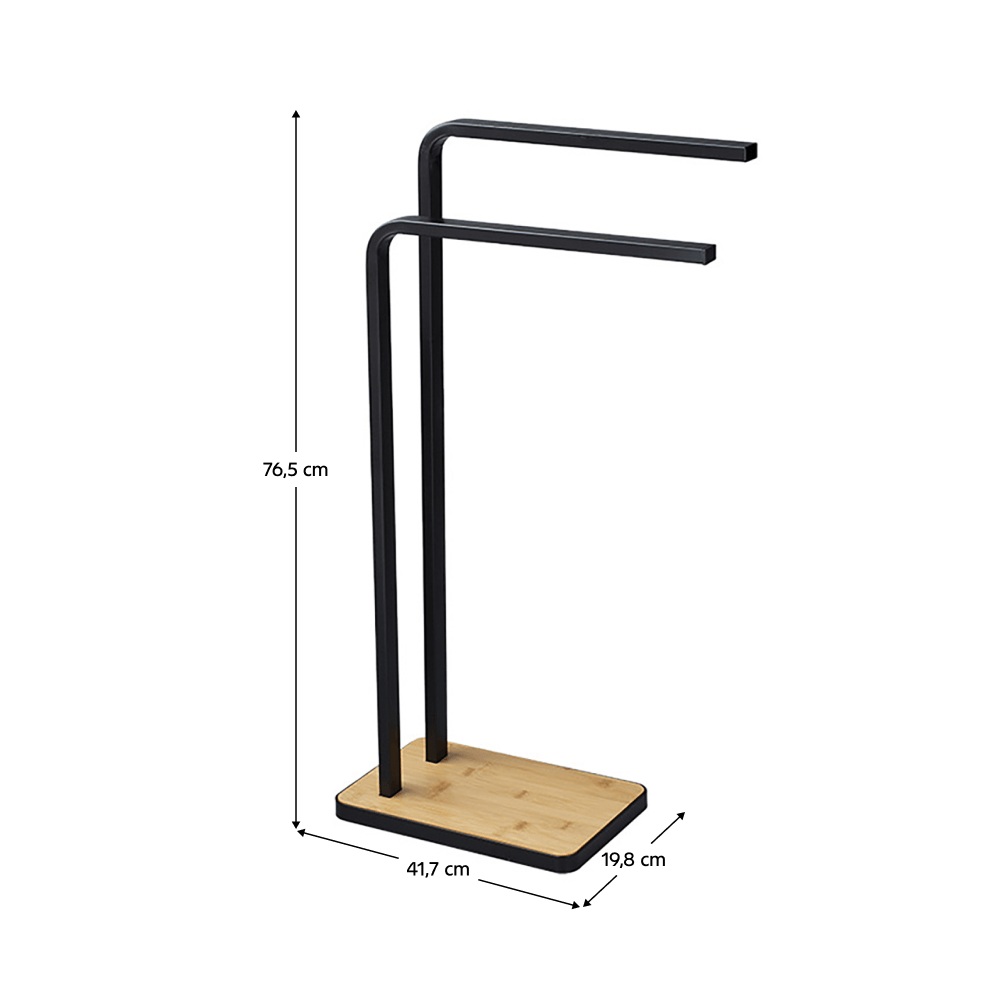 Törölközőtartó, fekete fém/bambusz, LABAV Törölközőtartó, fekete fém/bambusz, LABAV