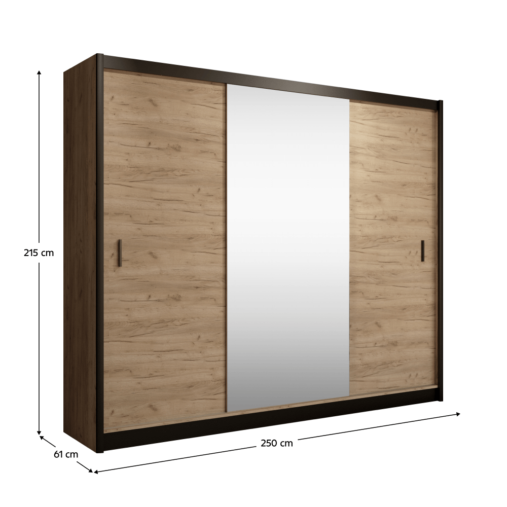 Skriňa s posuvnými dverami, čierna/dub craft, 250x215 cm, CRAFT