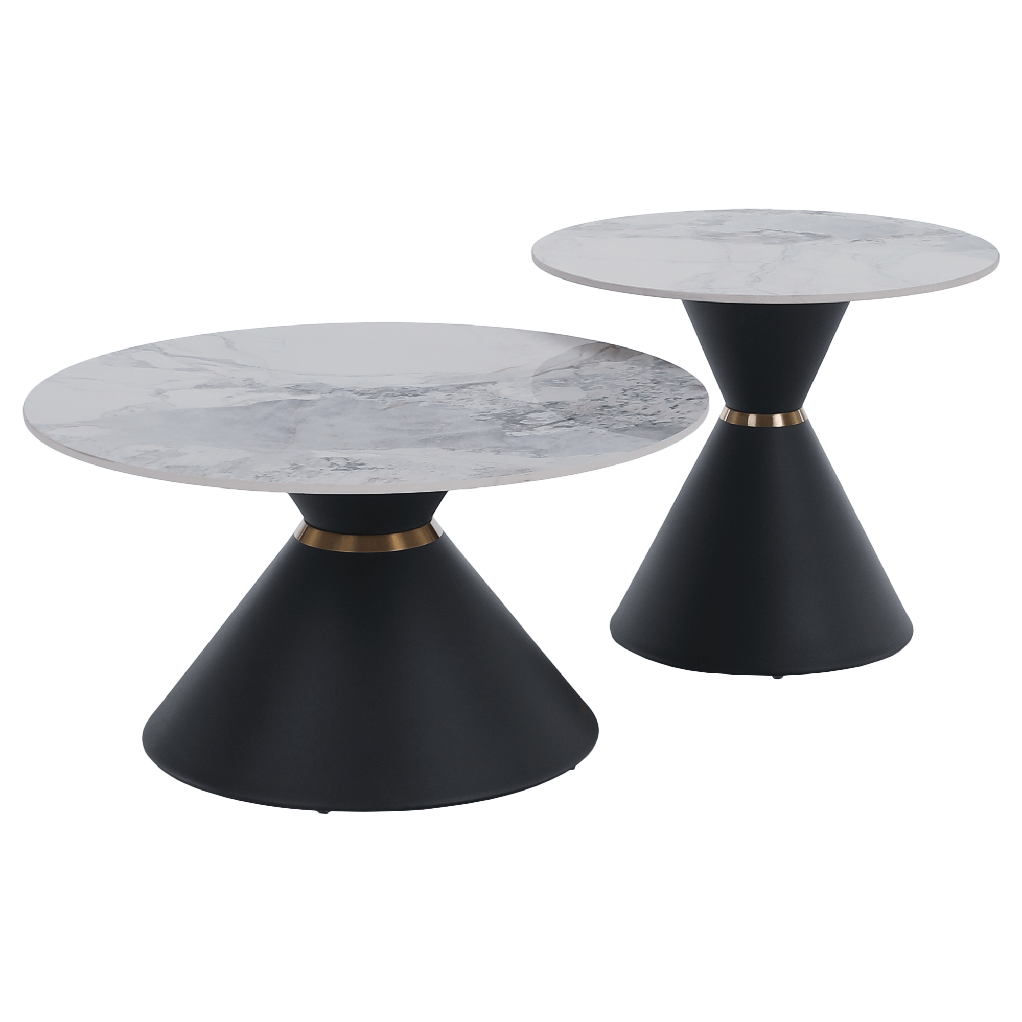 Dohányzóasztalok, 2 db-os szett, fehér márvány/fekete/arany, acél, MABUZ Dohányzóasztalok, 2 db-os szett, fehér márvány/fekete/arany, acél, MABUZ