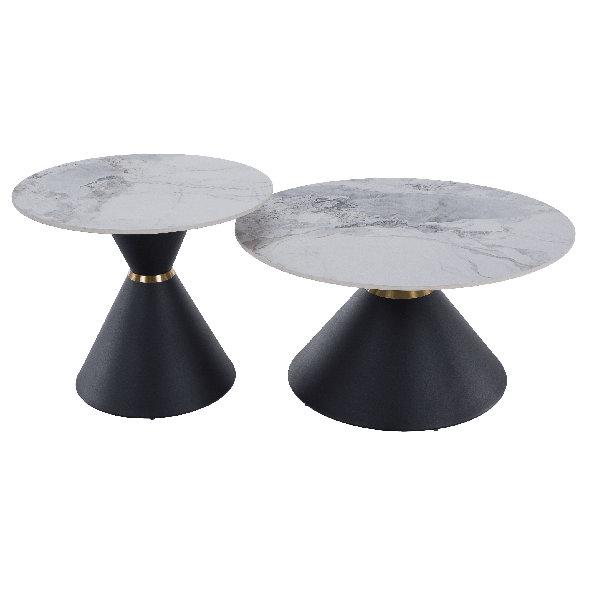 Dohányzóasztalok, 2 db-os szett, fehér márvány/fekete/arany, acél, MABUZ Dohányzóasztalok, 2 db-os szett, fehér márvány/fekete/arany, acél, MABUZ