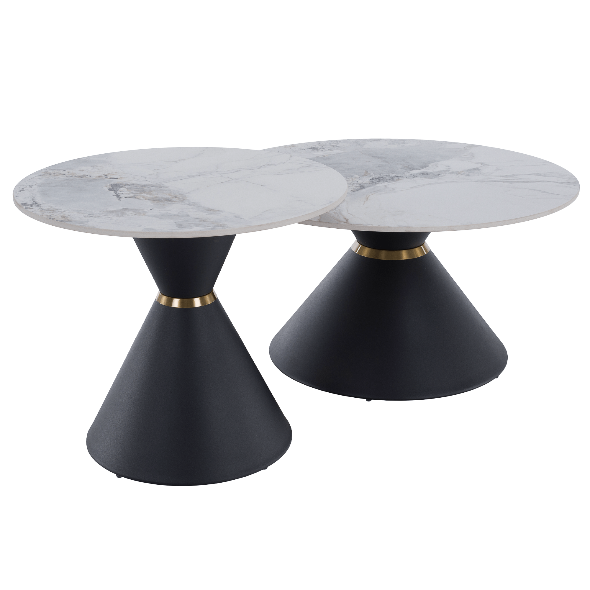 Dohányzóasztalok, 2 db-os szett, fehér márvány/fekete/arany, acél, MABUZ Dohányzóasztalok, 2 db-os szett, fehér márvány/fekete/arany, acél, MABUZ