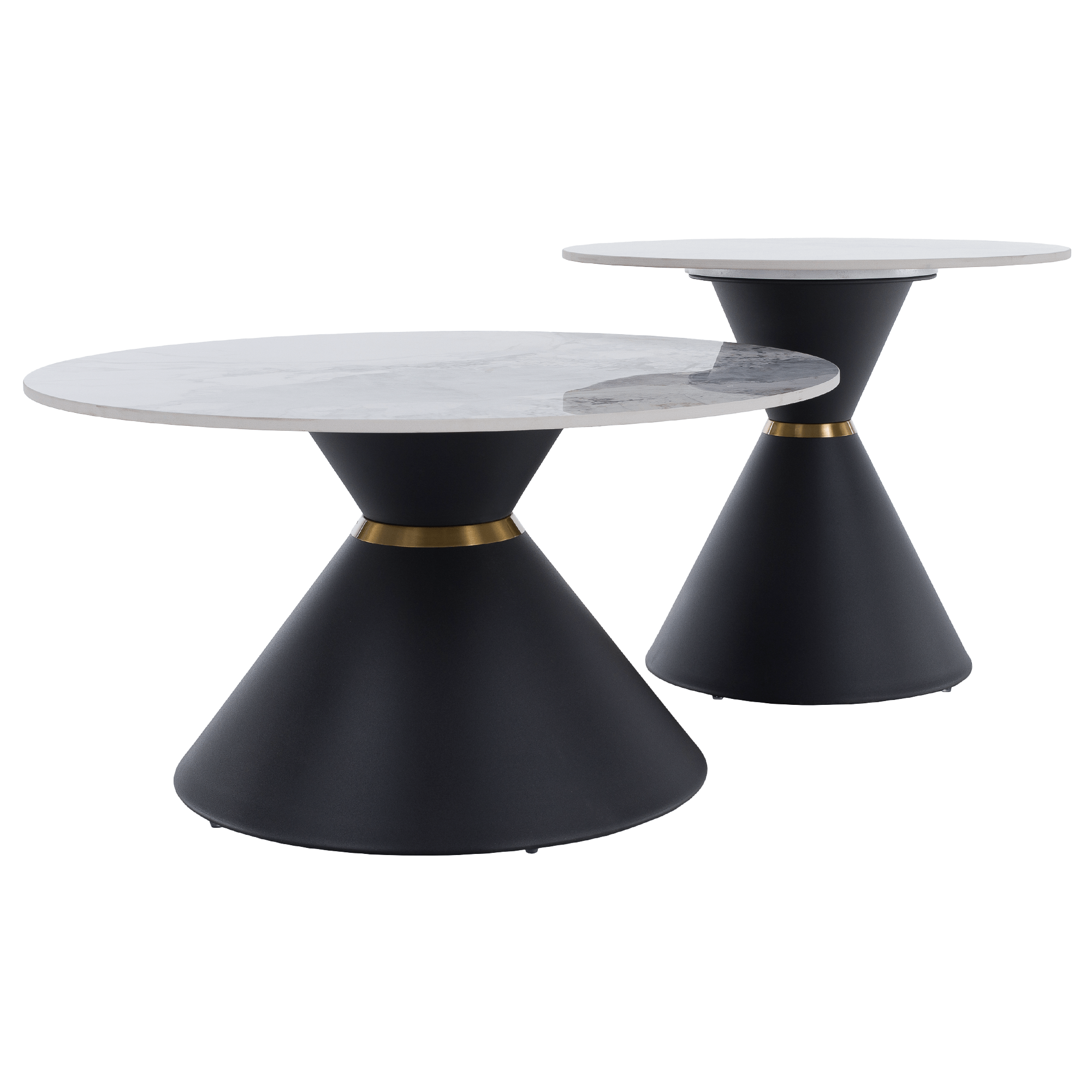 Dohányzóasztalok, 2 db-os szett, fehér márvány/fekete/arany, acél, MABUZ Dohányzóasztalok, 2 db-os szett, fehér márvány/fekete/arany, acél, MABUZ