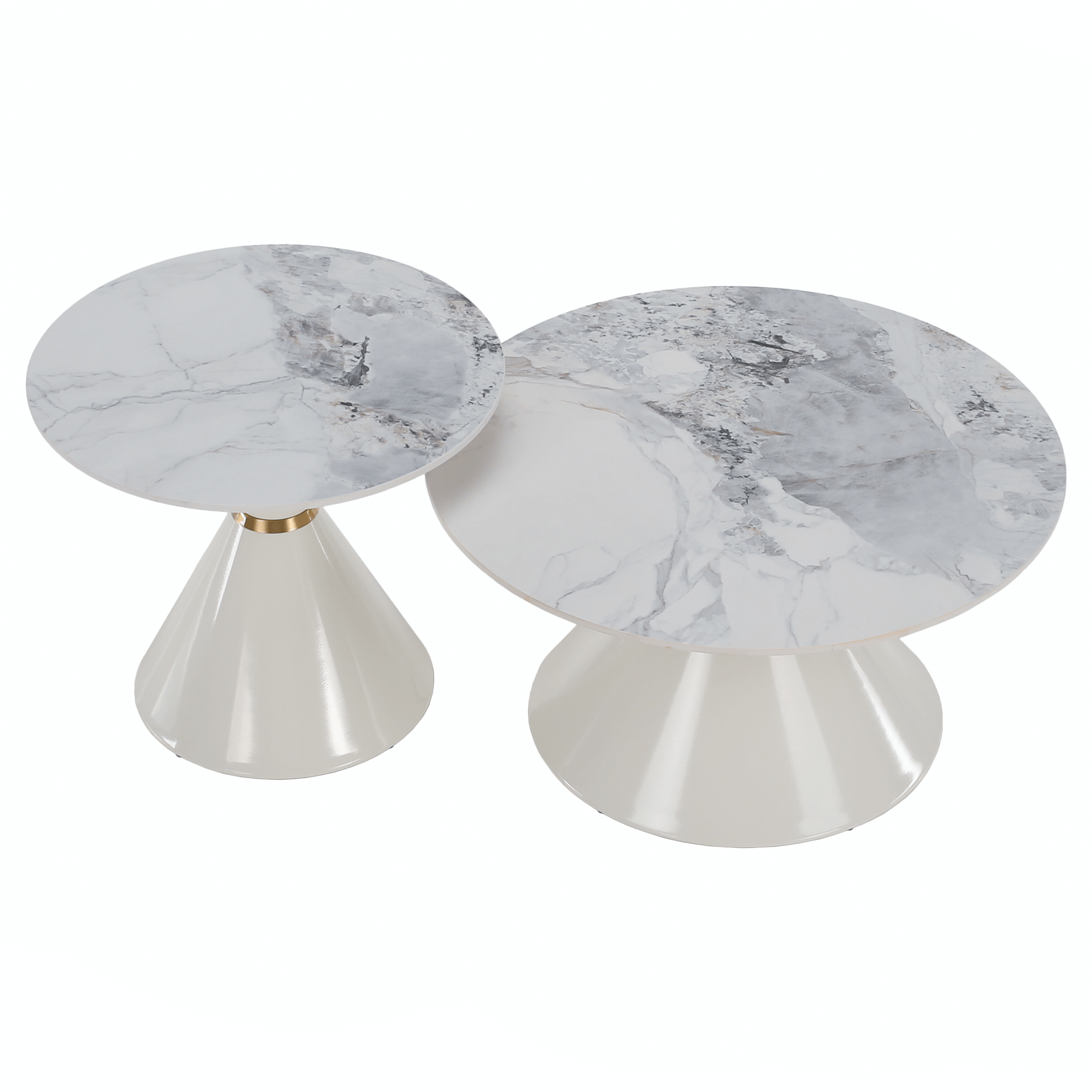 Dohányzóasztalok, 2 db-os szett, fehér márvány/fehér/arany, acél, MABUZ Dohányzóasztalok, 2 db-os szett, fehér márvány/fehér/arany, acél, MABUZ