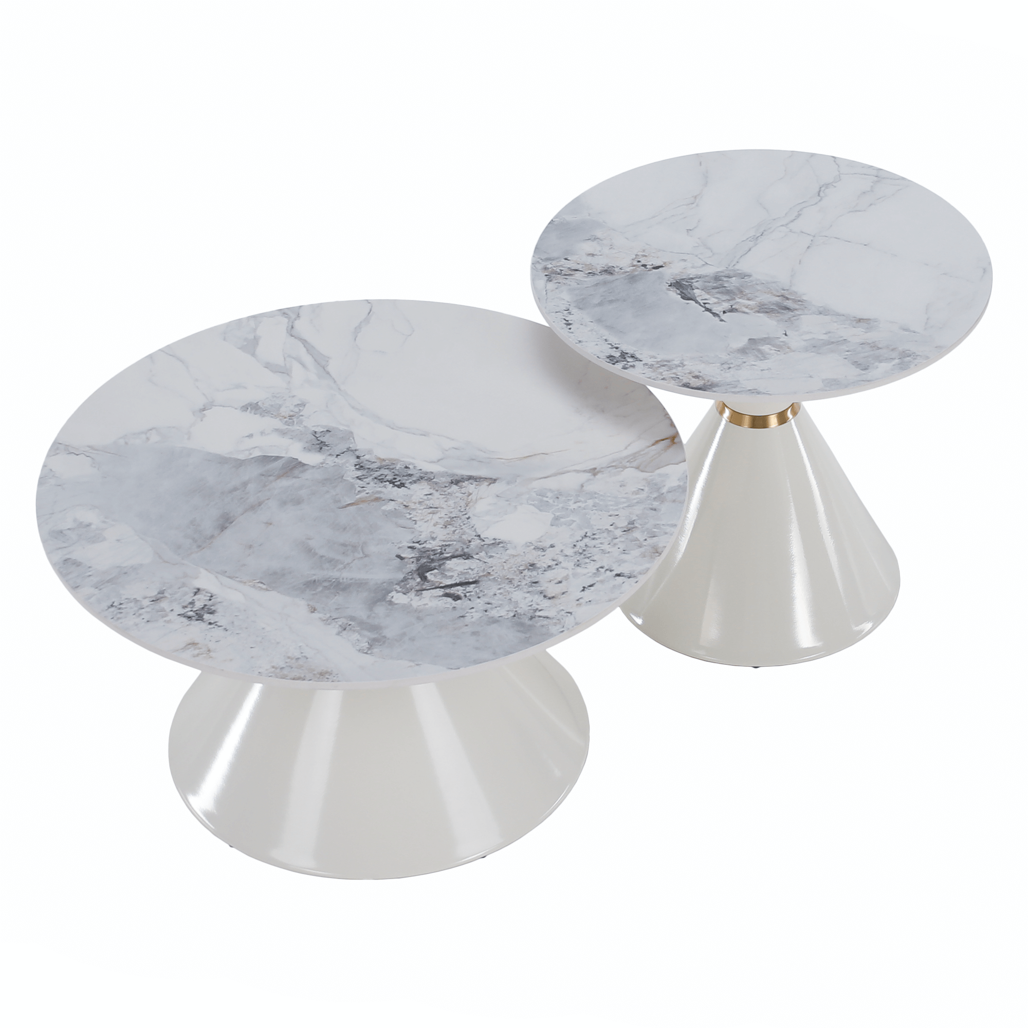 Dohányzóasztalok, 2 db-os szett, fehér márvány/fehér/arany, acél, MABUZ Dohányzóasztalok, 2 db-os szett, fehér márvány/fehér/arany, acél, MABUZ
