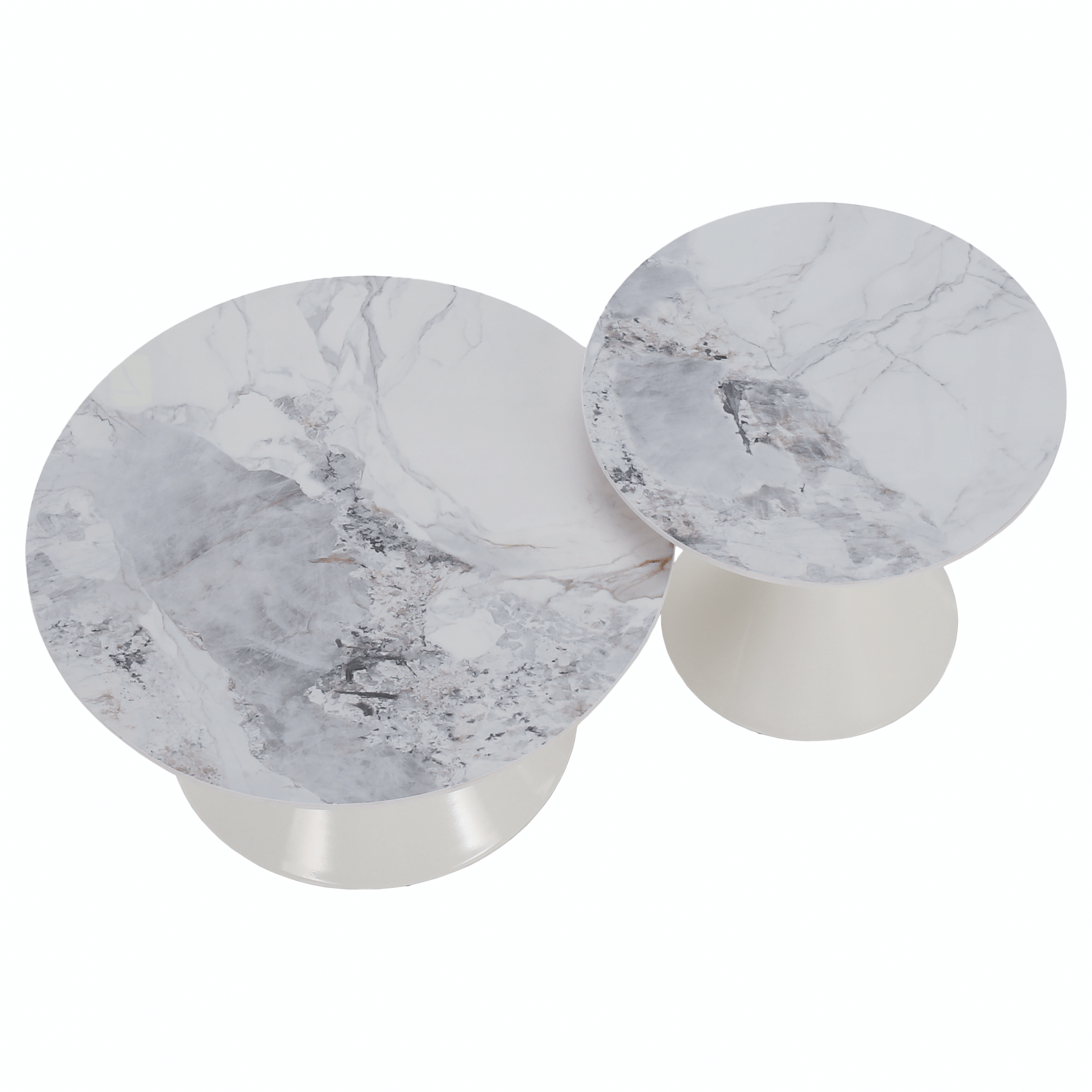 Dohányzóasztalok, 2 db-os szett, fehér márvány/fehér/arany, acél, MABUZ Dohányzóasztalok, 2 db-os szett, fehér márvány/fehér/arany, acél, MABUZ
