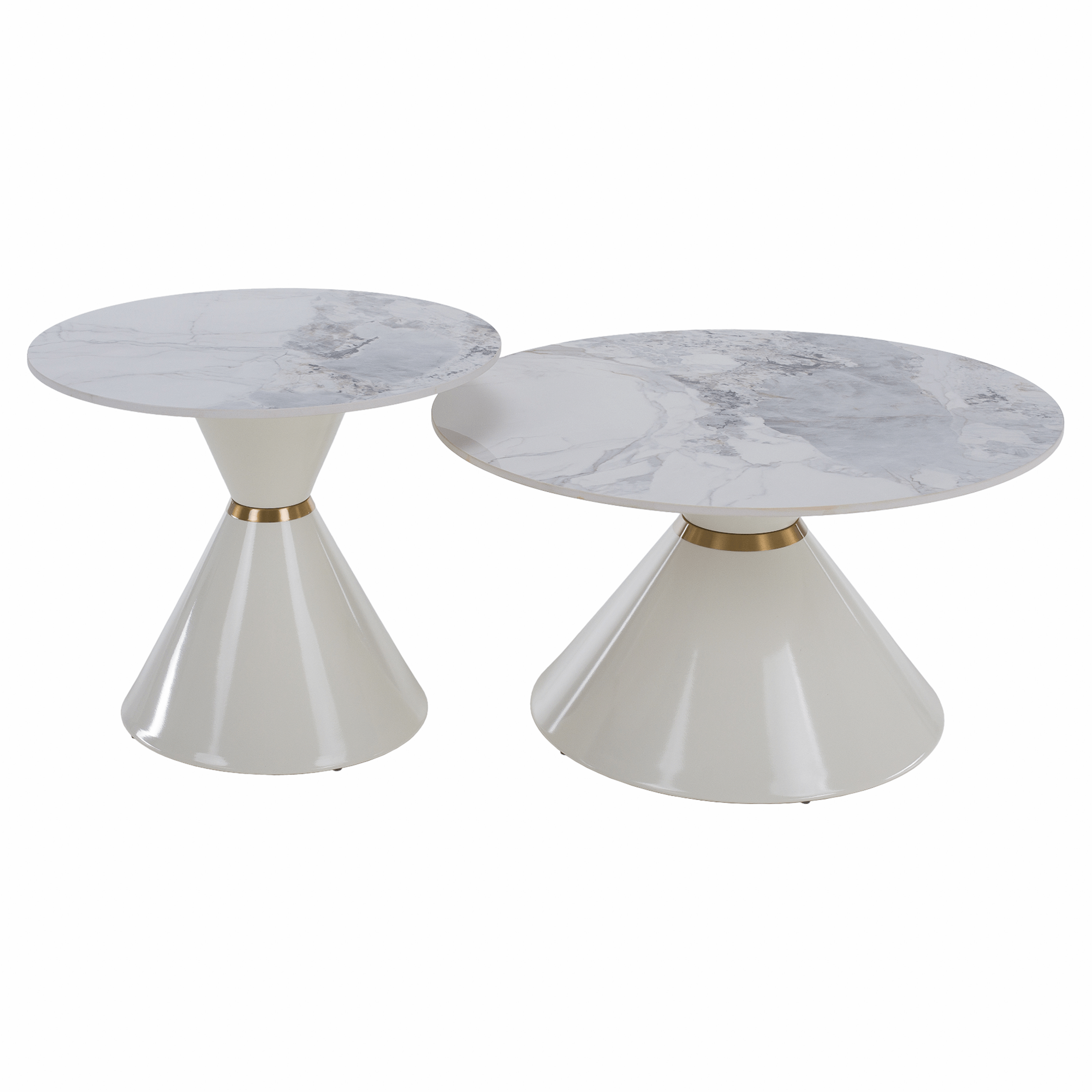 Dohányzóasztalok, 2 db-os szett, fehér márvány/fehér/arany, acél, MABUZ Dohányzóasztalok, 2 db-os szett, fehér márvány/fehér/arany, acél, MABUZ
