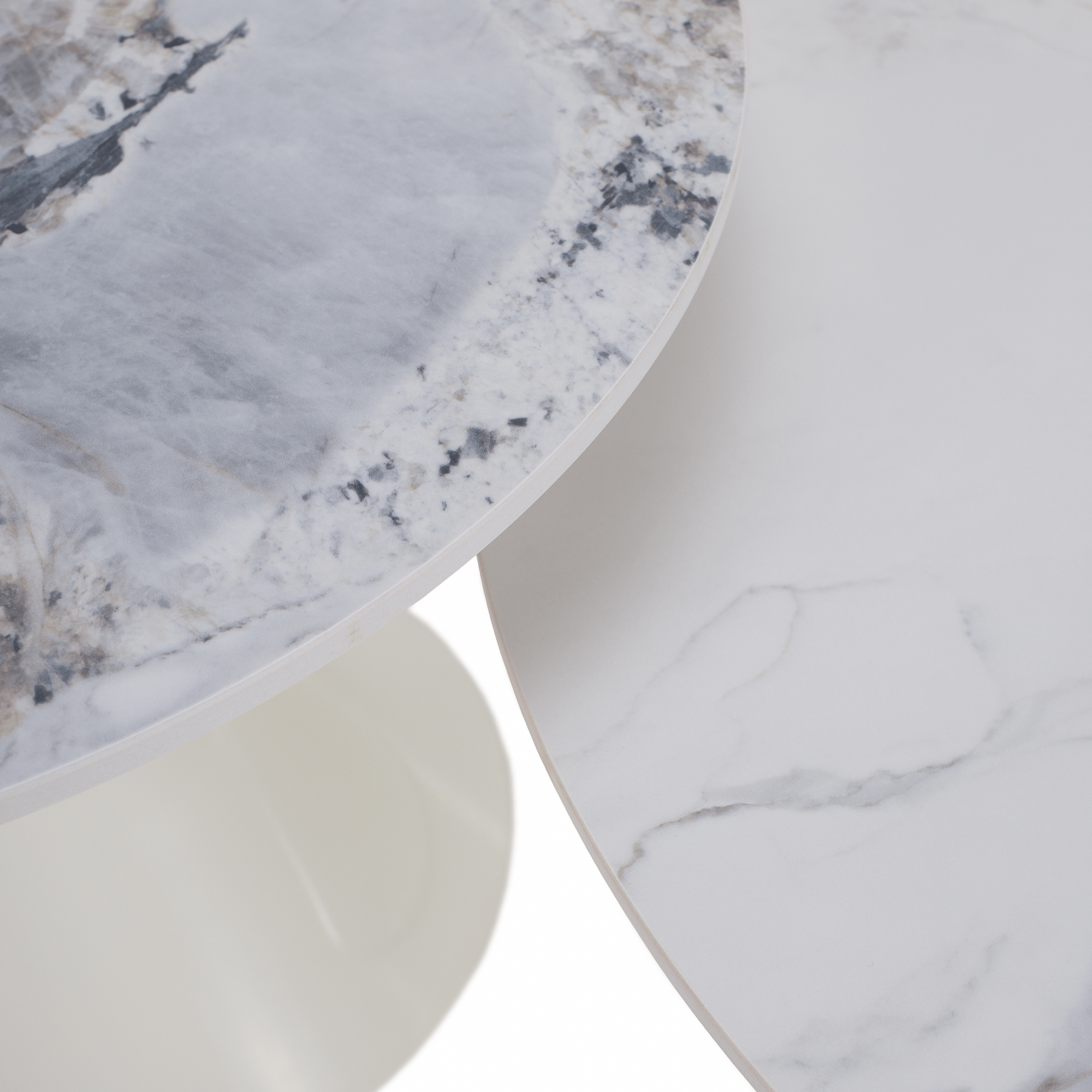 Dohányzóasztalok, 2 db-os szett, fehér márvány/fehér/arany, acél, MABUZ Dohányzóasztalok, 2 db-os szett, fehér márvány/fehér/arany, acél, MABUZ