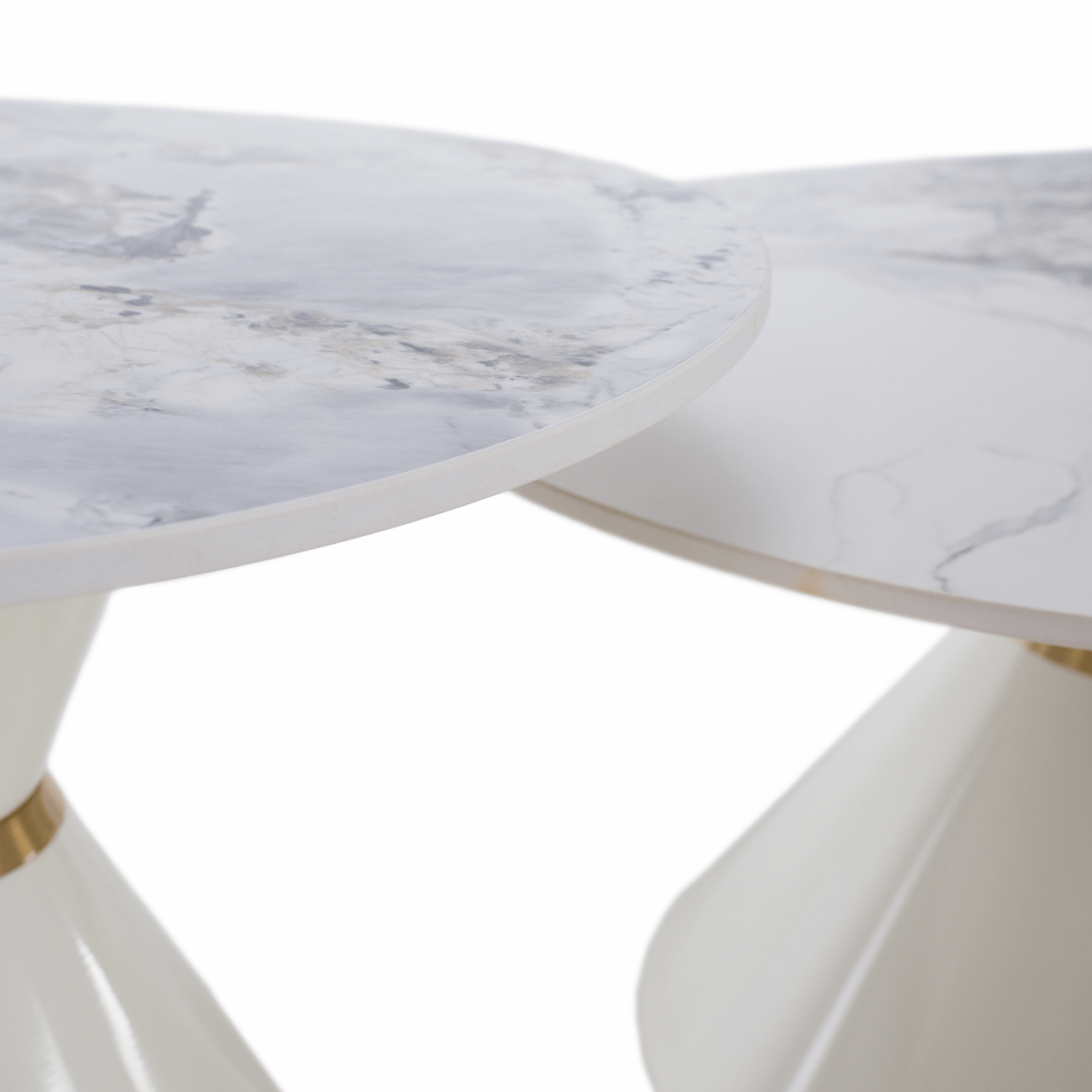 Dohányzóasztalok, 2 db-os szett, fehér márvány/fehér/arany, acél, MABUZ Dohányzóasztalok, 2 db-os szett, fehér márvány/fehér/arany, acél, MABUZ