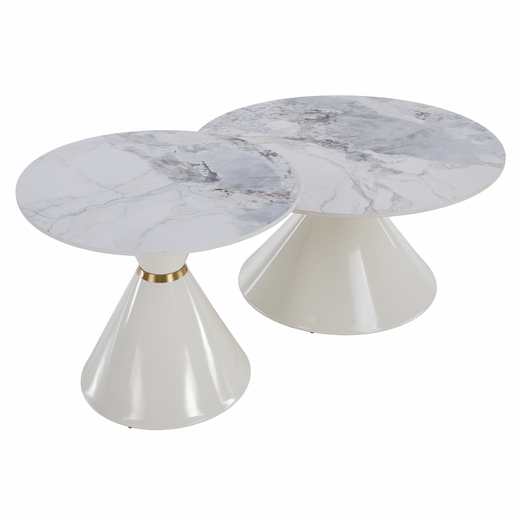 Dohányzóasztalok, 2 db-os szett, fehér márvány/fehér/arany, acél, MABUZ Dohányzóasztalok, 2 db-os szett, fehér márvány/fehér/arany, acél, MABUZ
