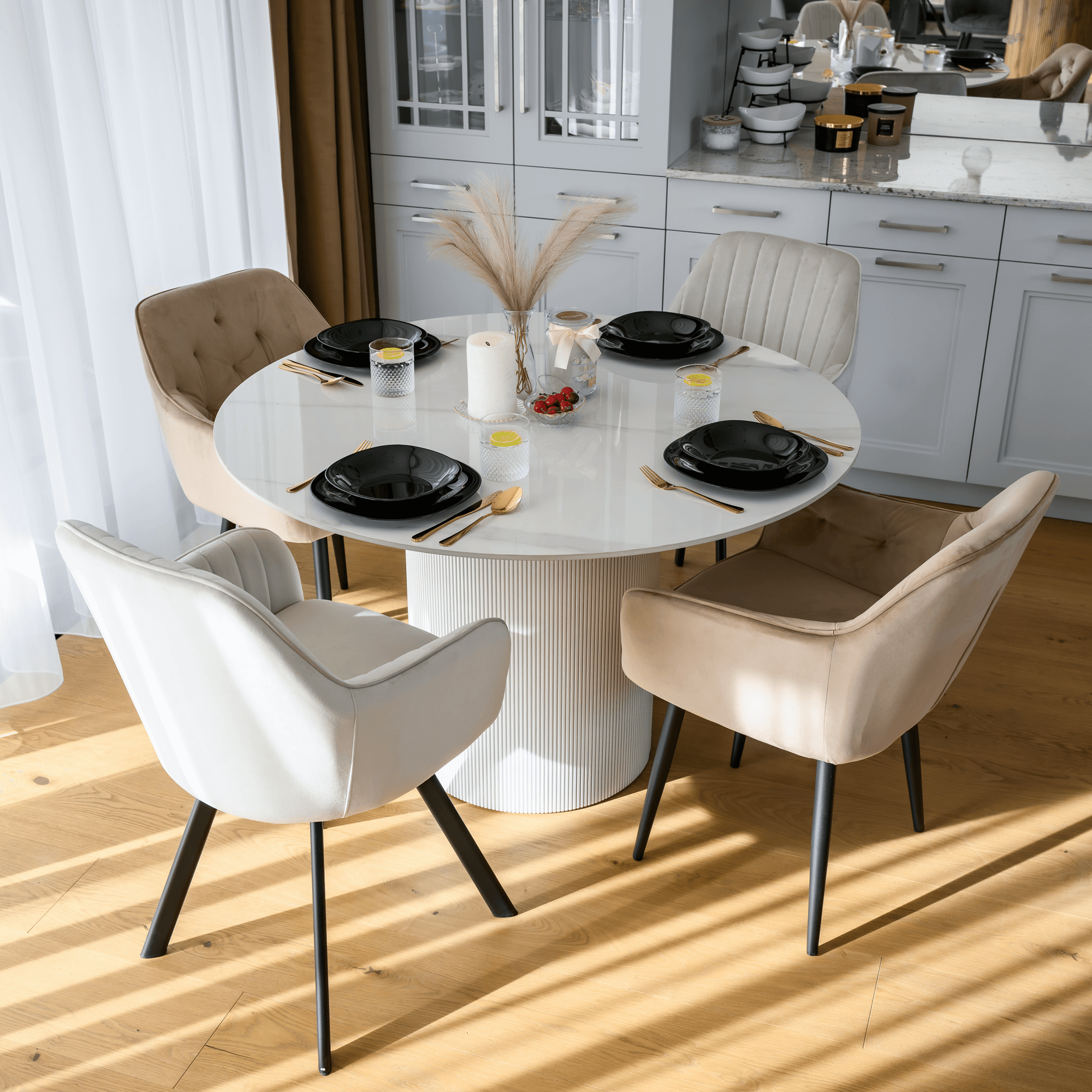 Étkezőasztal, fehér márvány/MDF, átmérő 120 cm, MAHIR TYP 1