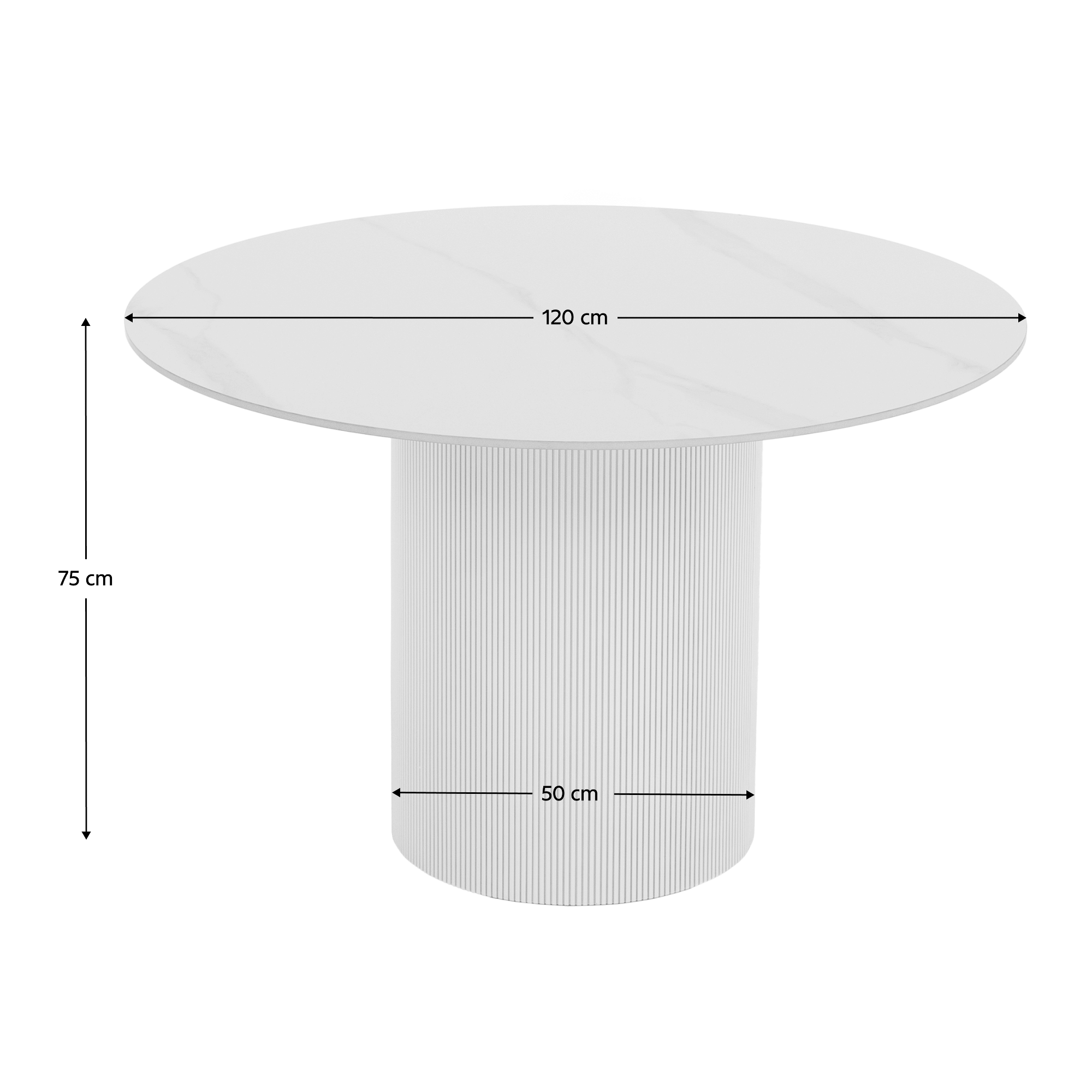 Étkezőasztal, fehér márvány/MDF, átmérő 120 cm, MAHIR TYP 1