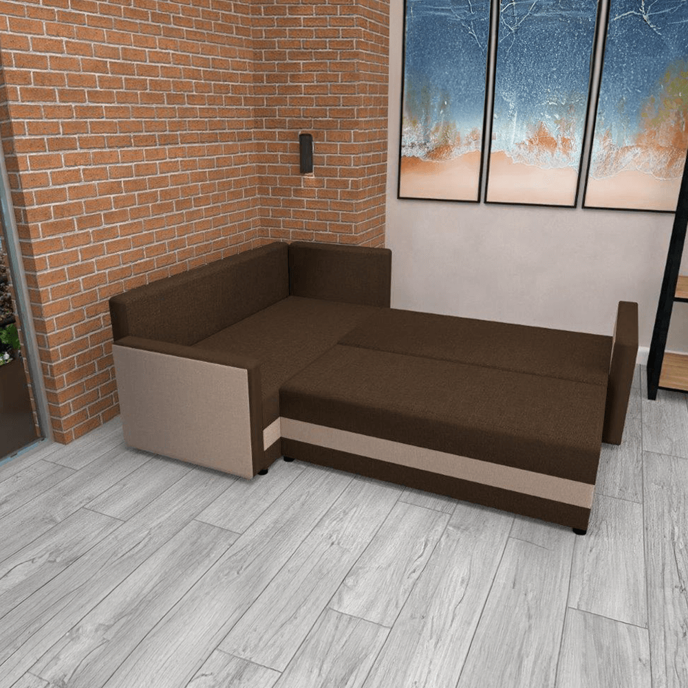 Univerzálna sedacia súprava, béžová/hnedá, DINA L ROH