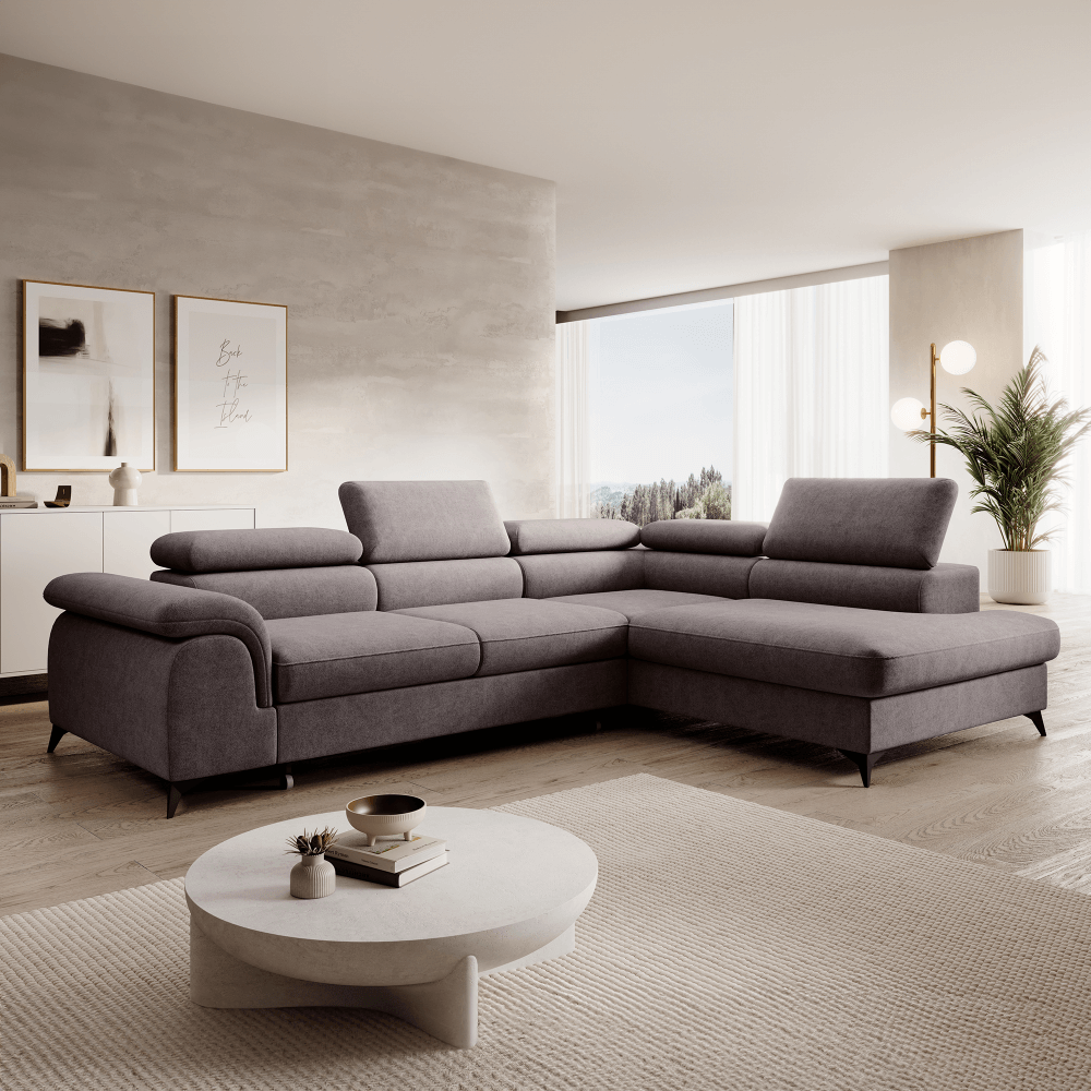 Rozkladacia sedacia súprava, sivohnedá, pravá, PONY ROH