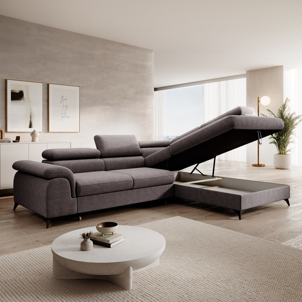 Rozkladacia sedacia súprava, sivohnedá, pravá, PONY ROH