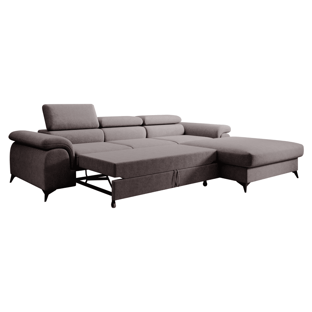 Rozkladacia sedacia súprava, hnedá, pravá, HORTY ROH