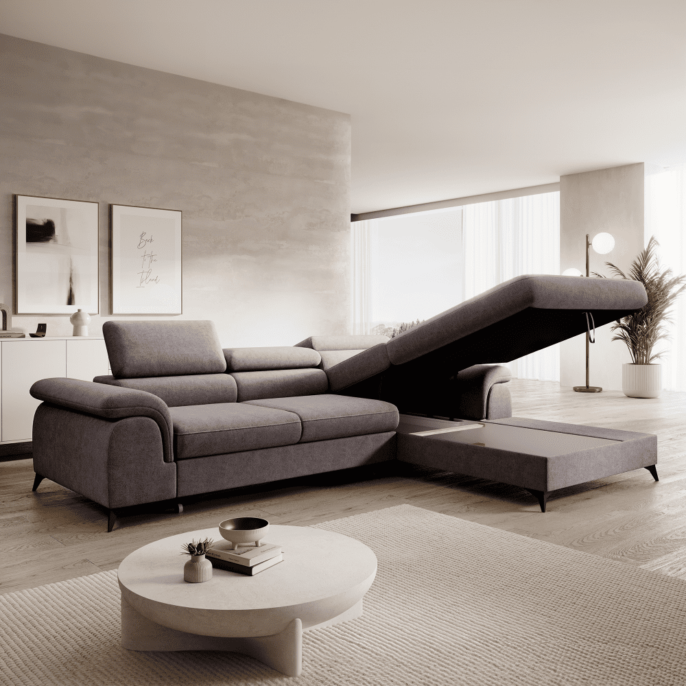 Rozkladacia sedacia súprava, hnedá, pravá, HORTY ROH