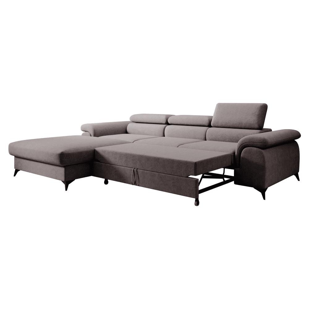 Rozkladacia sedacia súprava, hnedá, ľavá, HORTY ROH