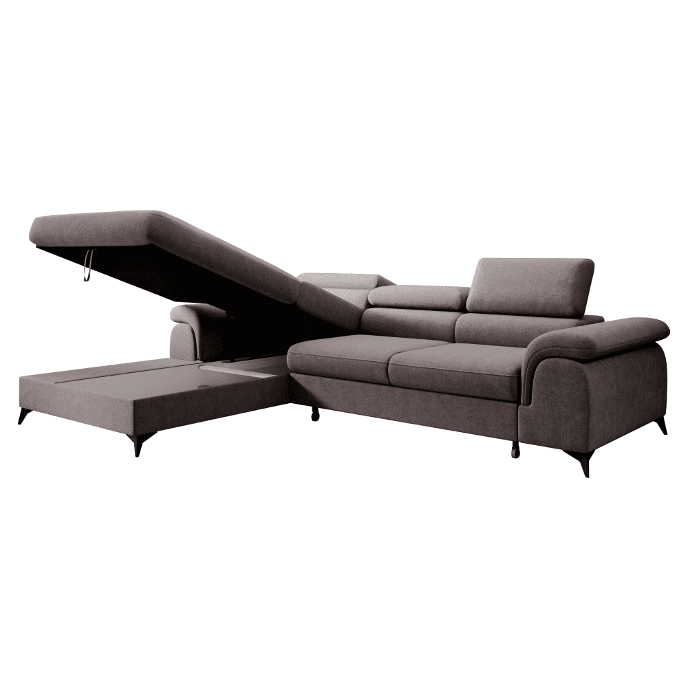 Rozkladacia sedacia súprava, hnedá, ľavá, HORTY ROH