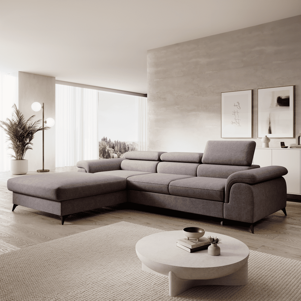 Rozkladacia sedacia súprava, hnedá, ľavá, HORTY ROH