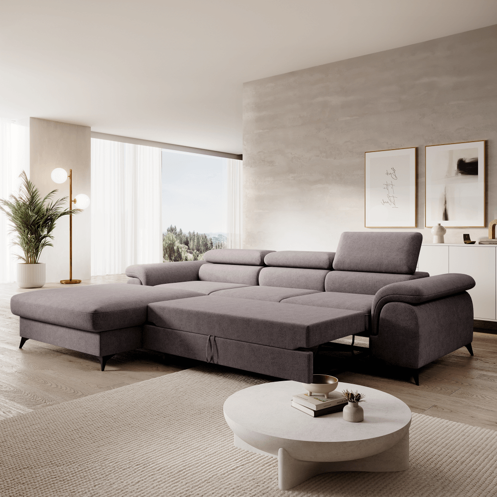 Rozkladacia sedacia súprava, hnedá, ľavá, HORTY ROH