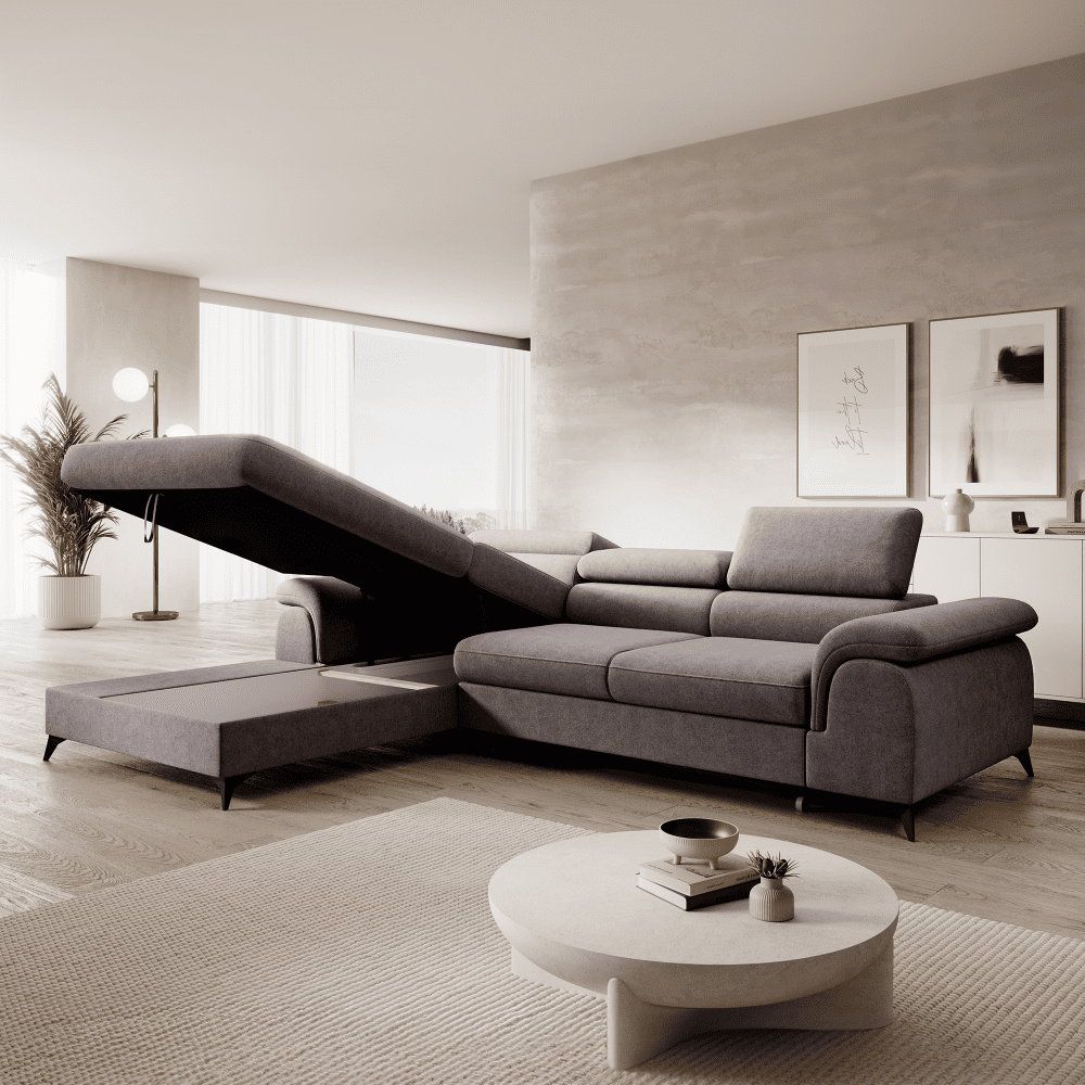 Rozkladacia sedacia súprava, hnedá, ľavá, HORTY ROH