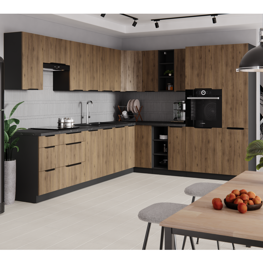 Vysoká skrinka na rúru a mikrovlnú rúru, orech okapi/čierna, MENZO 60 DPM-210 2F