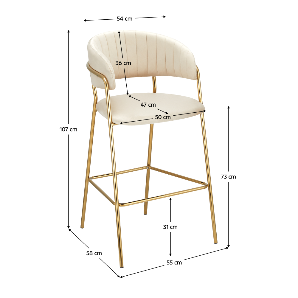 Dizajnová barová stolička, béžová Velvet látka/gold chróm zlatý, DASMIN TYP 2
