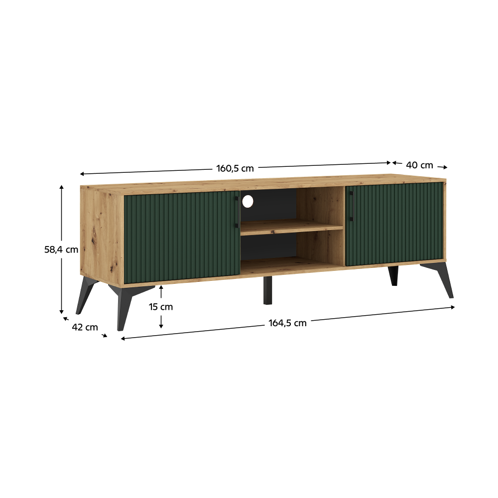 TV stolek, dub artisan/tmavě zelená, LUGON LU1