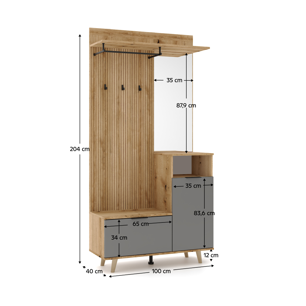 Előszobai készlet, evoke tölgy/grafit, NODRI Előszobai készlet, evoke tölgy/grafit, NODRI
