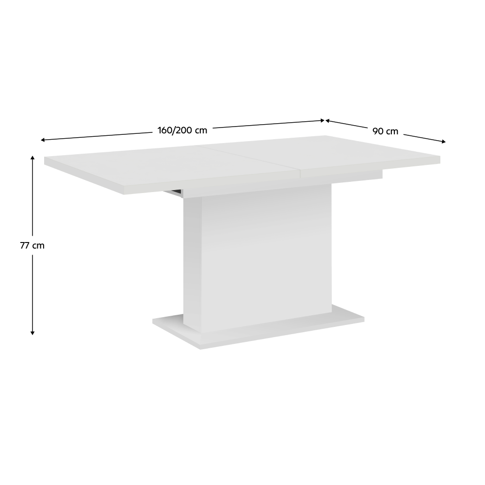 Jídelní stůl, bílá, 160-200x90 cm, BOBA