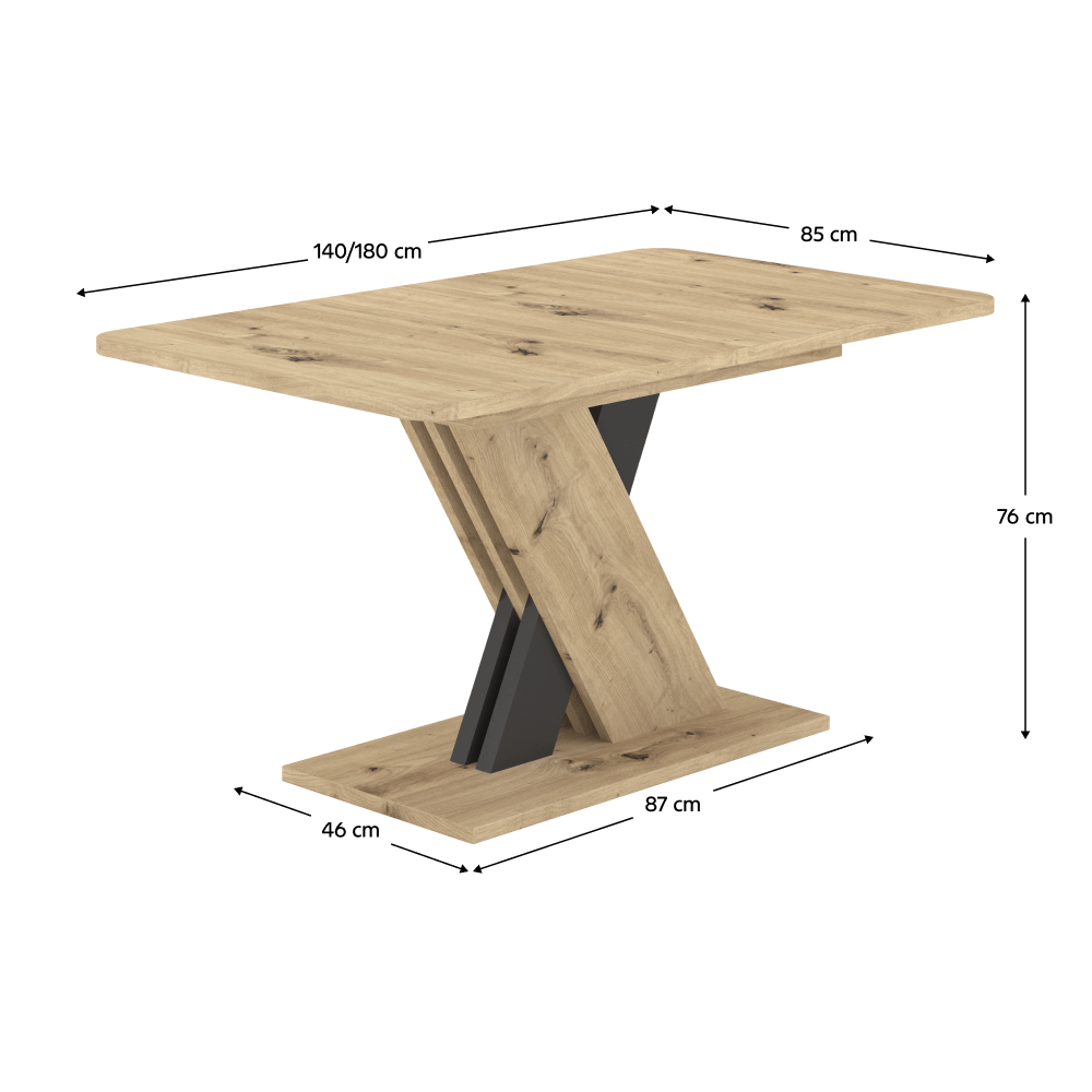 Jídelní rozkládací stůl, dub artisan/antracit, 140-180x85 cm, EXIL
