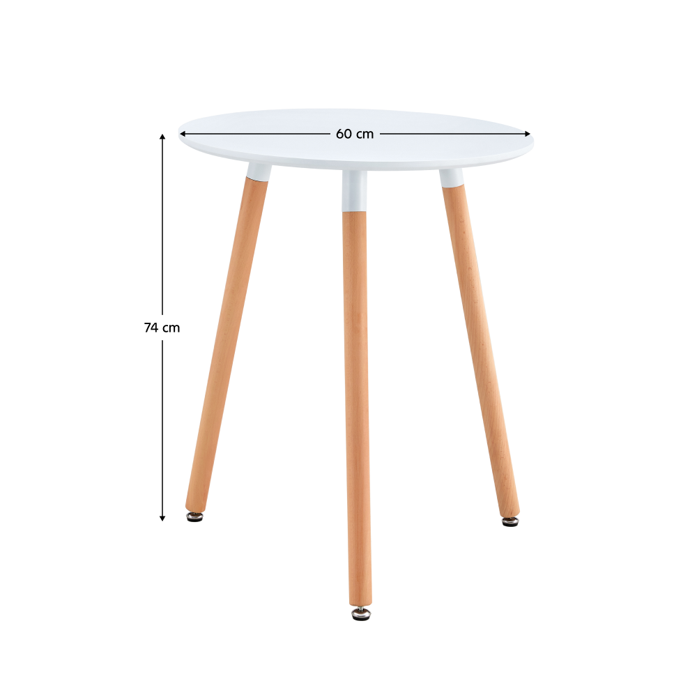 Étkezőasztal, fehér/bükk, átmérő 60 cm, ELCAN NEW TYP 1