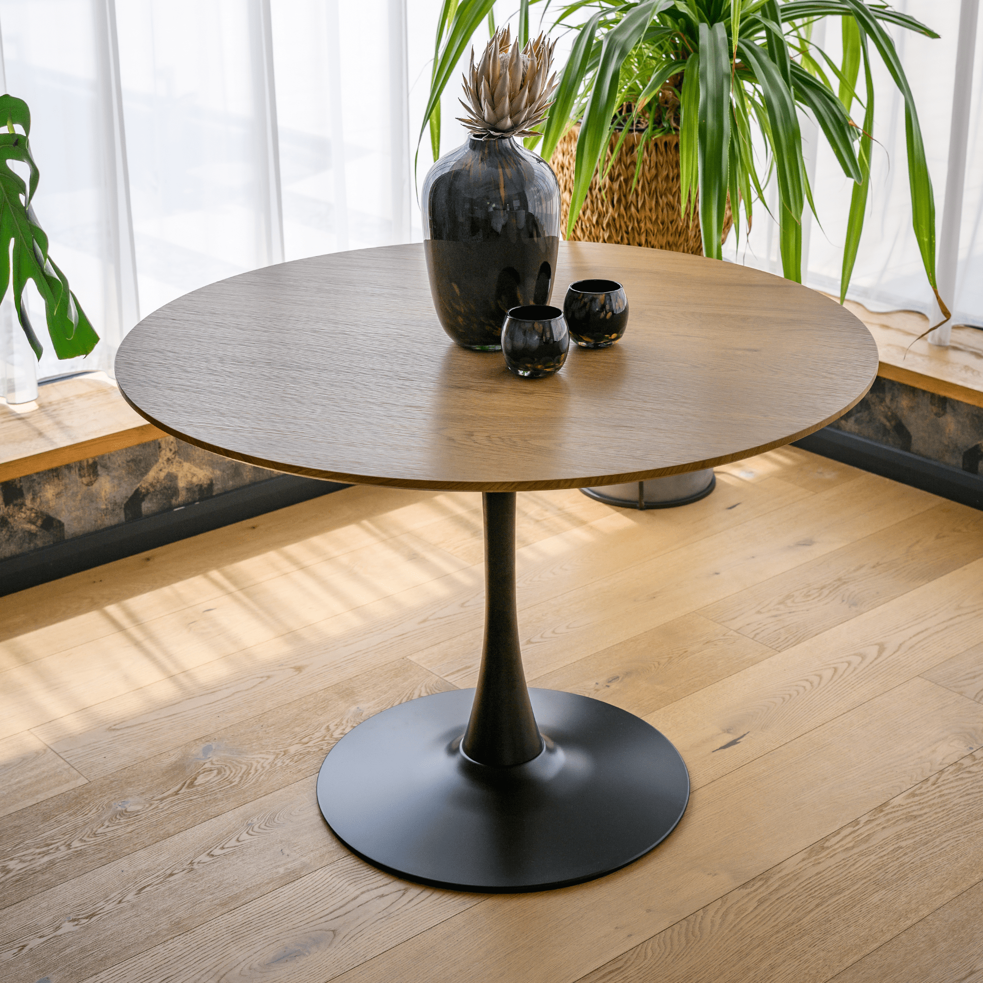 Étkezőasztal, kerek, tölgy/fekete, átmérő 110 cm, REVENTON NEW Étkezőasztal, kerek, tölgy/fekete, átmérő 110 cm, REVENTON NEW