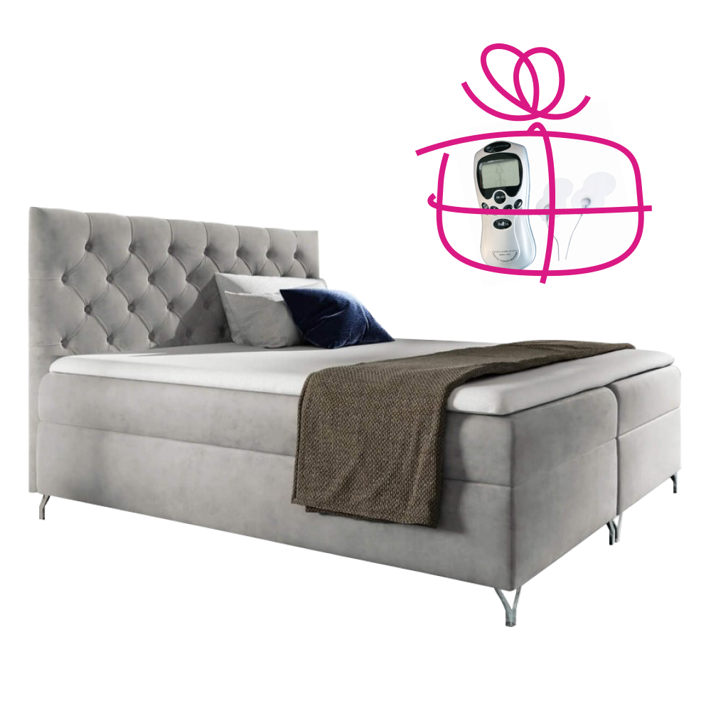 Boxspringová postel, 200x200, světle šedá látka Velvet, GULIETTE + dárek