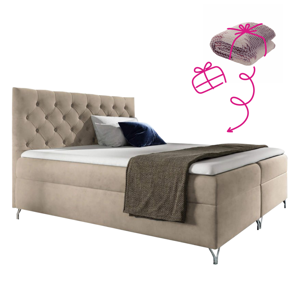 Boxspring ágy, 120x200, bézs Velvet szövet, GULIETTE + ajándék