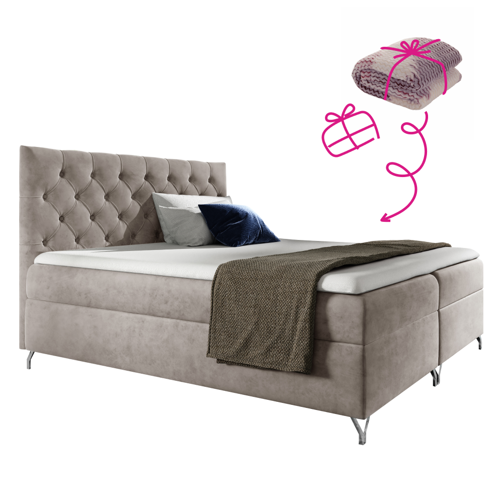 Boxspring ágy, 140x200, szürkésbézs Taupe Velvet szövet, GULIETTE + ajándék