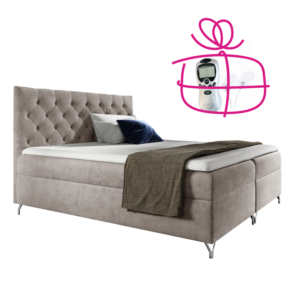 Boxspringová posteľ, 180x200, sivobéžová Taupe látka Velvet, GULIETTE + darček