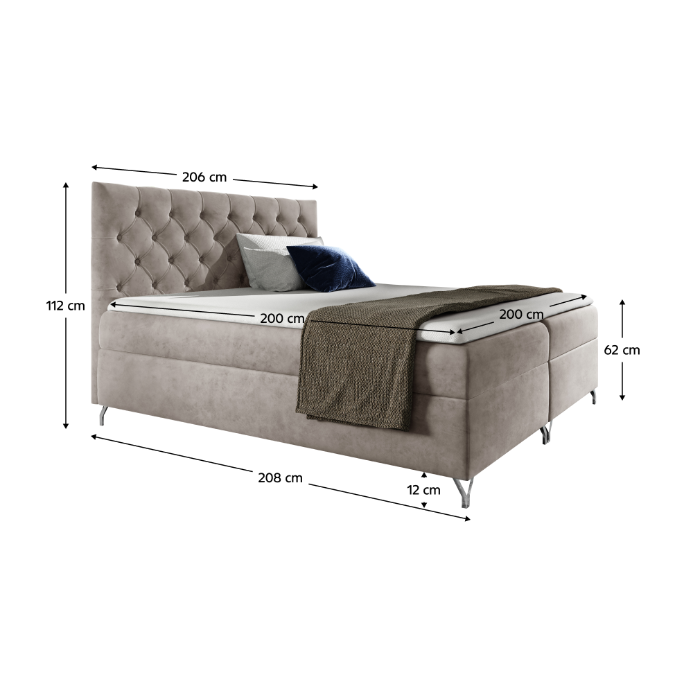 Boxspringová posteľ, 200x200, sivobéžová Taupe látka Velvet, GULIETTE + darček
