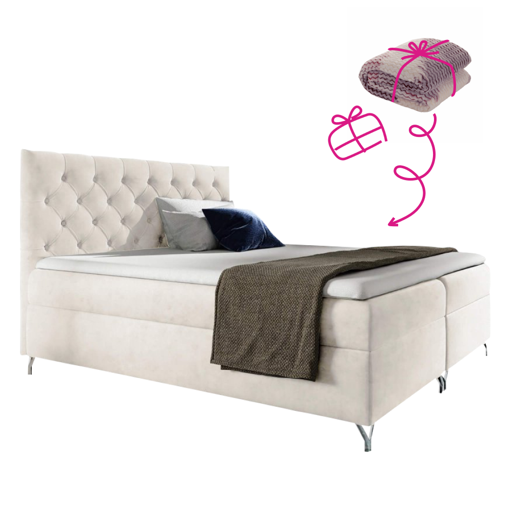 Boxspring ágy, 120x200, fehér Velvet szövet, GULIETTE + ajándék