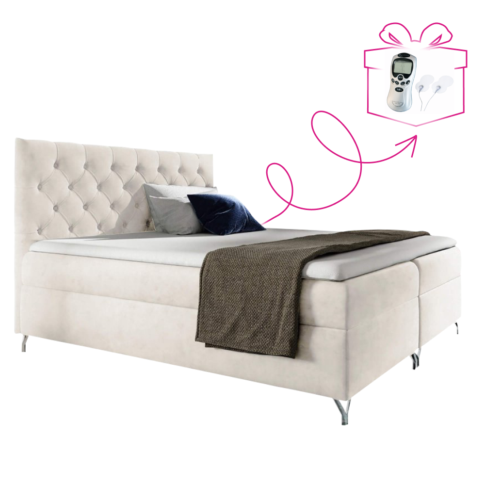 Boxspring ágy, 140x200, fehér velvet szövet, guliette + ajándék