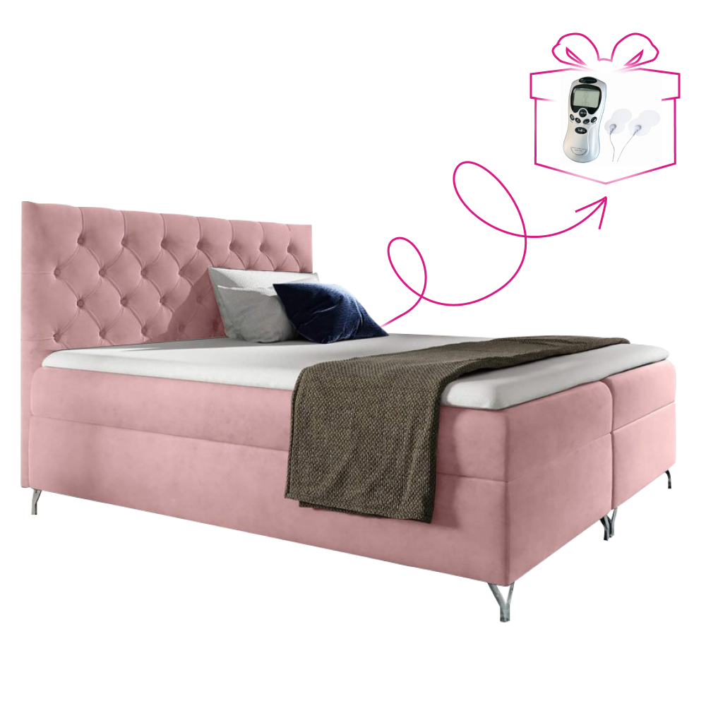 Boxspring ágy, 200x200, rózsaszín velvet szövet, guliette + ajándék
