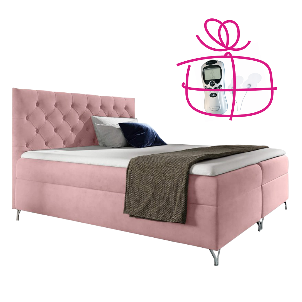 Boxspringová postel, 200x200, růžová látka Velvet, GULIETTE + dárek