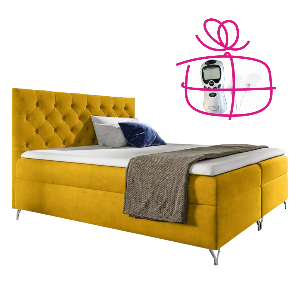 Boxspringová posteľ, 200x200, žltá látka Velvet, GULIETTE + darček